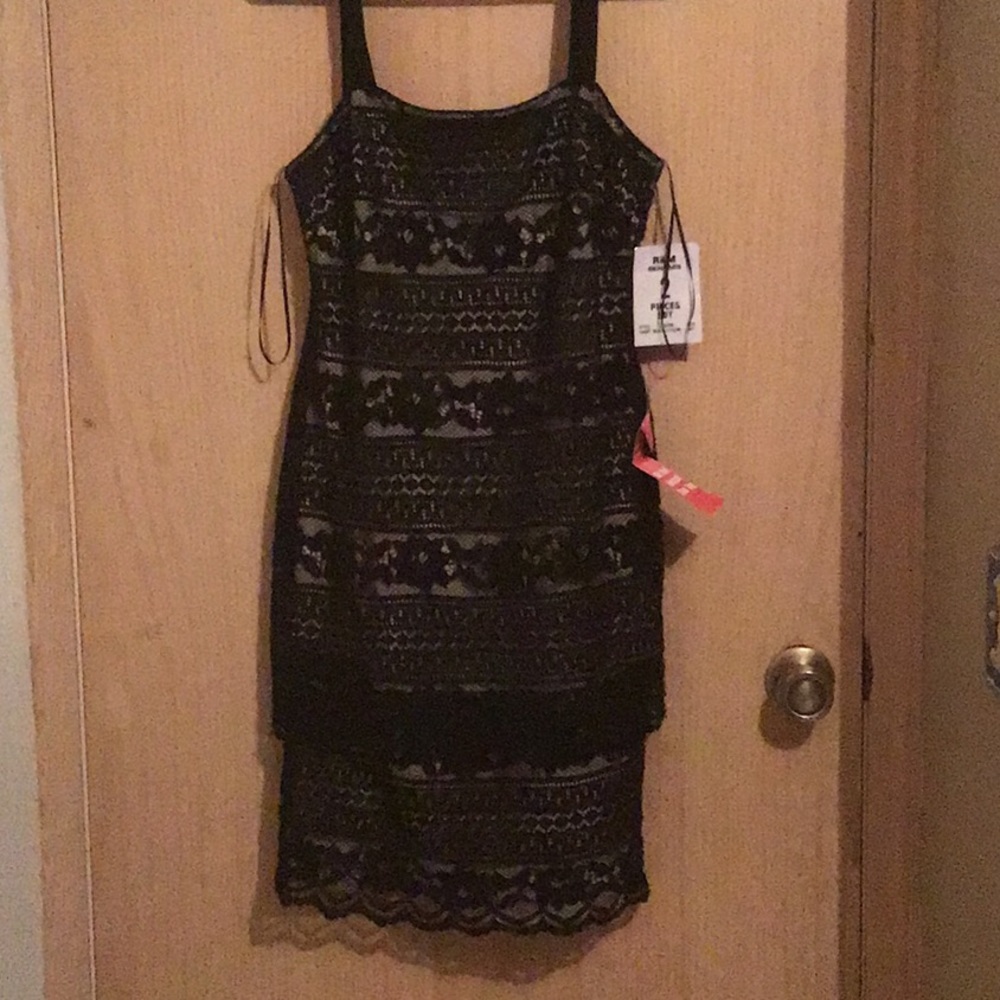 Black lace nude dress
